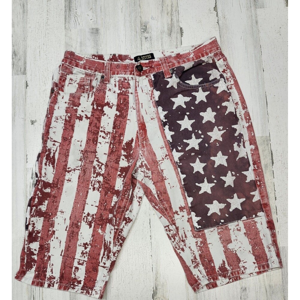 Access Apparel Jean Shorts Men 36 Flop Pocket American Flag Print Patriotic